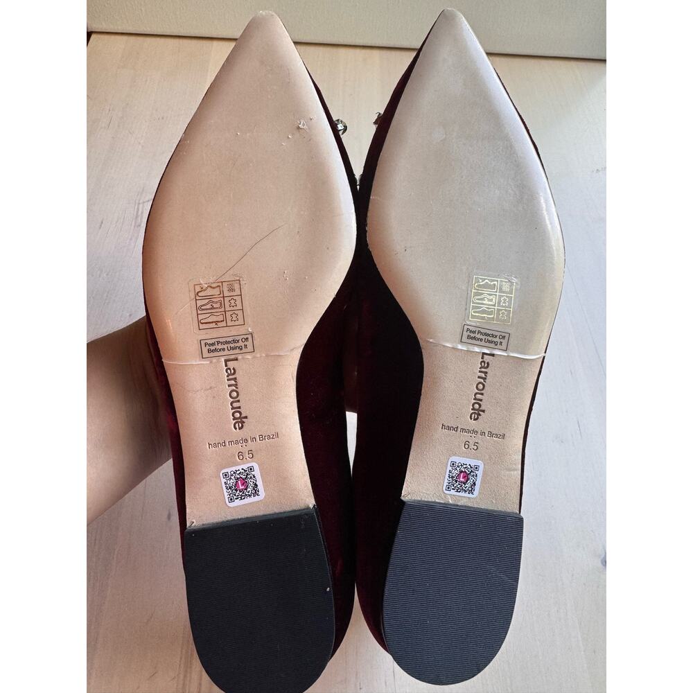 Larroudé Lee Crystal-Embellished red Bow Velvet Ballet Flats size 6.5 - Picture 10 of 11